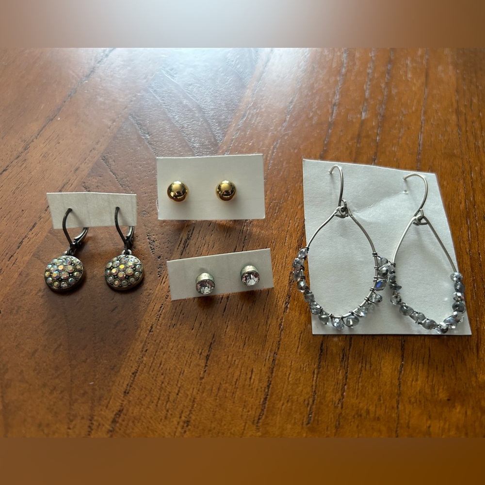 Lot of 2 Stud and 2 Dangly Earrings - Gold, Teardrop, Sparkly